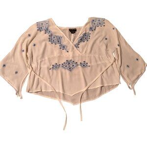 Passport White and Blue Peasant Top 100% Rayon Size L